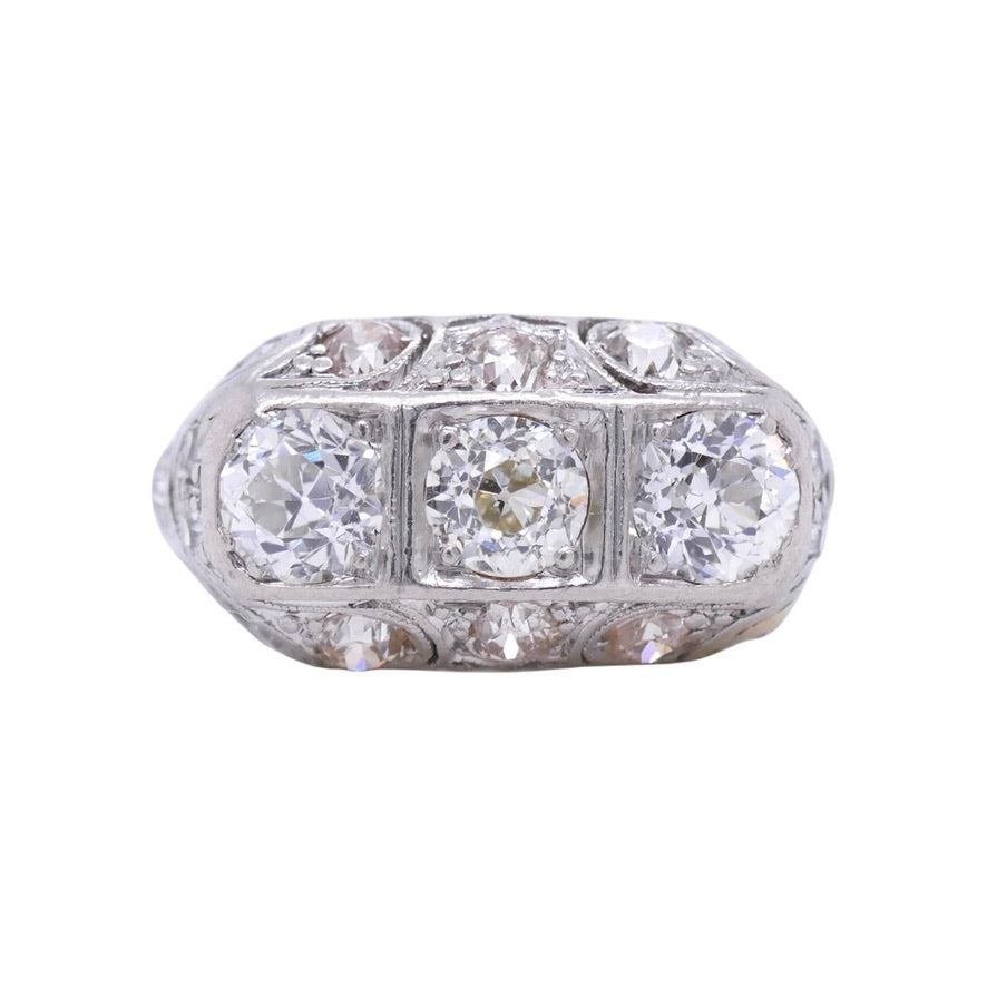 Art Deco Platinum Filigree Diamond Ring Size 6 with 1.73 tcw OEC Diamonds