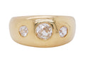 Edwardian 14K Gold Flush Set Old European Cut Diamond Ring Size 4