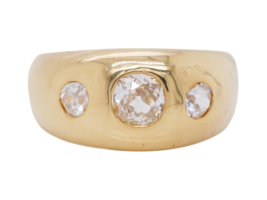 Edwardian 14K Gold Flush Set Old European Cut Diamond Ring Size 4