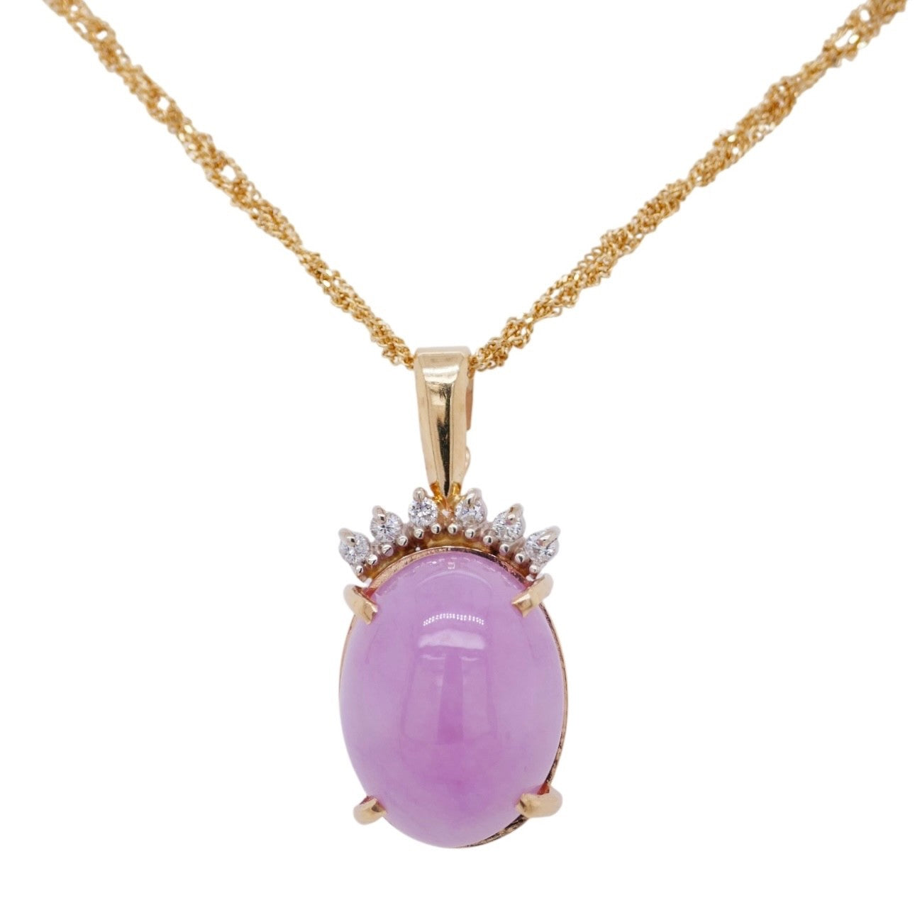 14k Gold Lavender Jade & Diamond Pendant with Enhancer Bail (Chain Not Included)