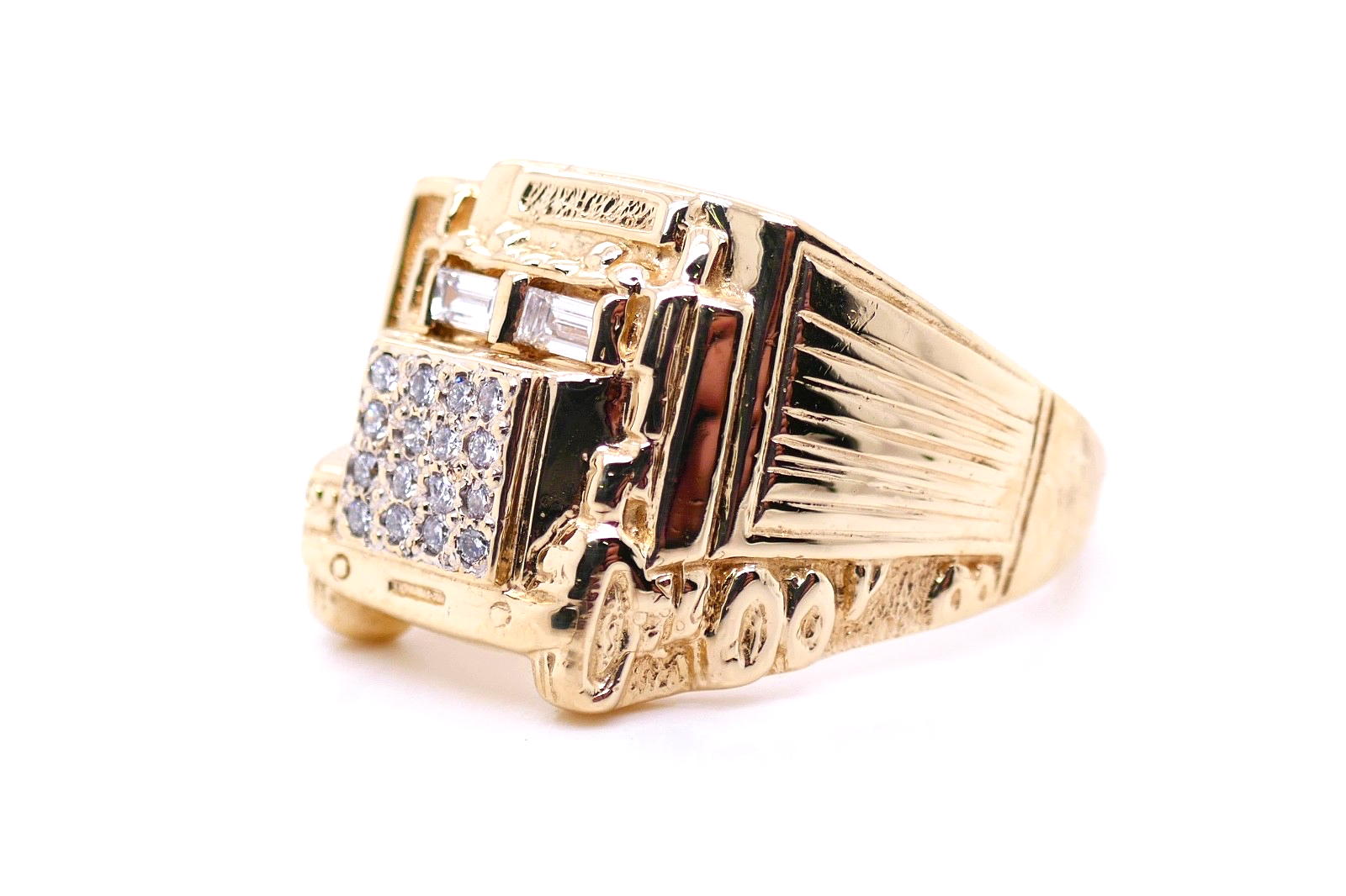 14k Gold and Diamond Truck Ring Size 14.25