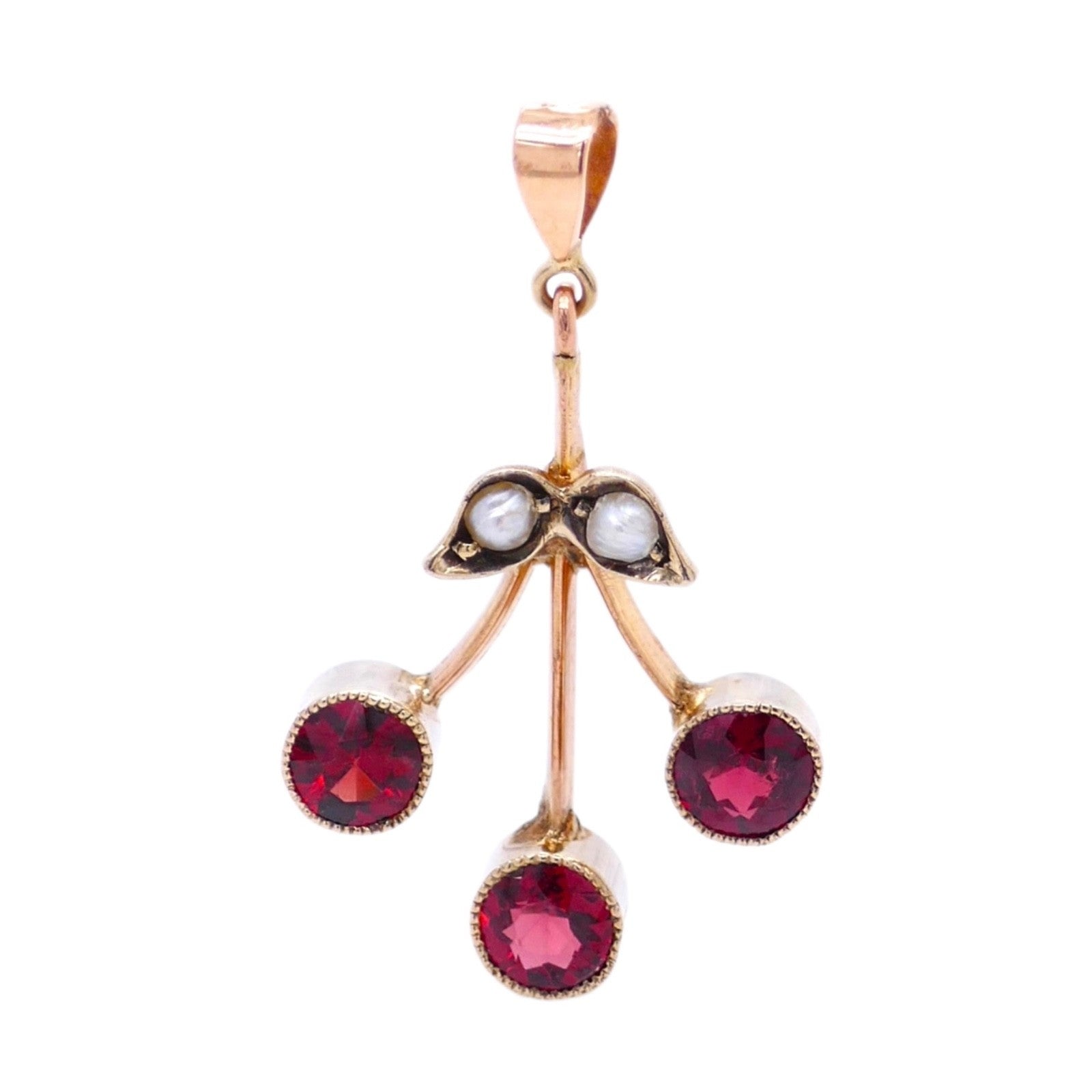 Vintage 9K Gold Garnet & Pearl Cherry Charm/Pendant