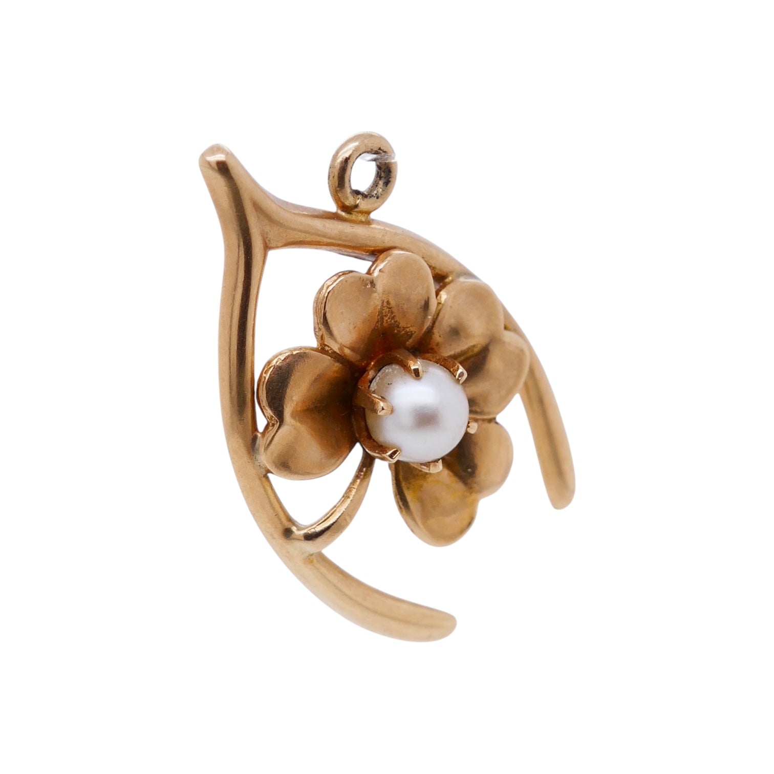 Vintage 14K Gold Wishbone & Four Leaf Clover Charm