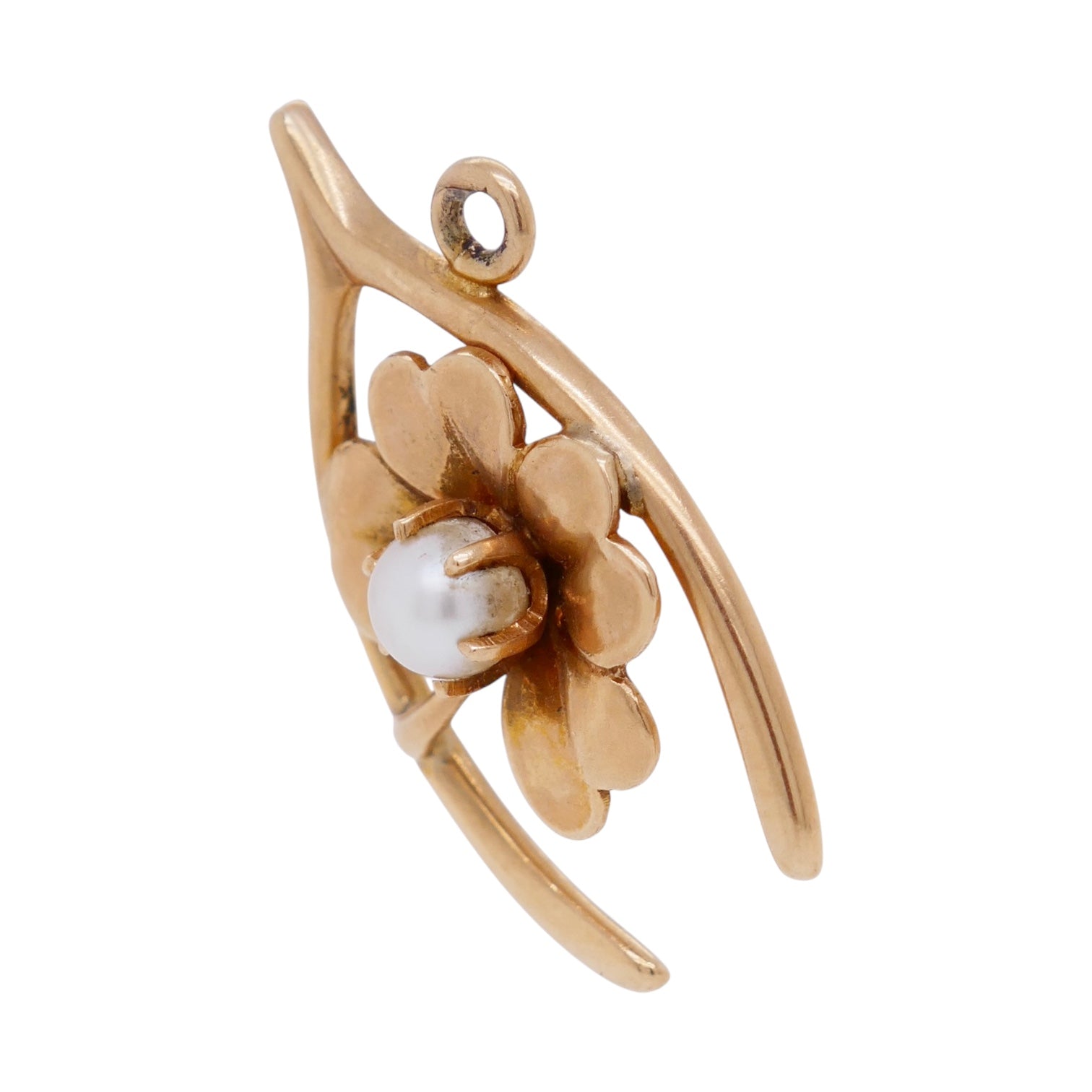 Vintage 14K Gold Wishbone & Four Leaf Clover Charm
