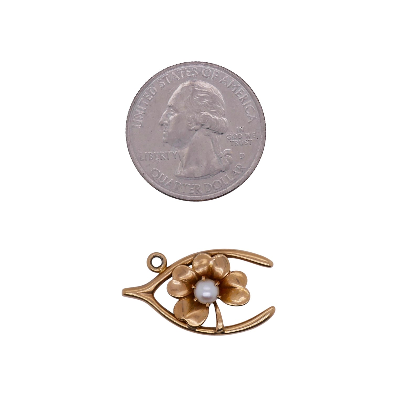Vintage 14K Gold Wishbone & Four Leaf Clover Charm