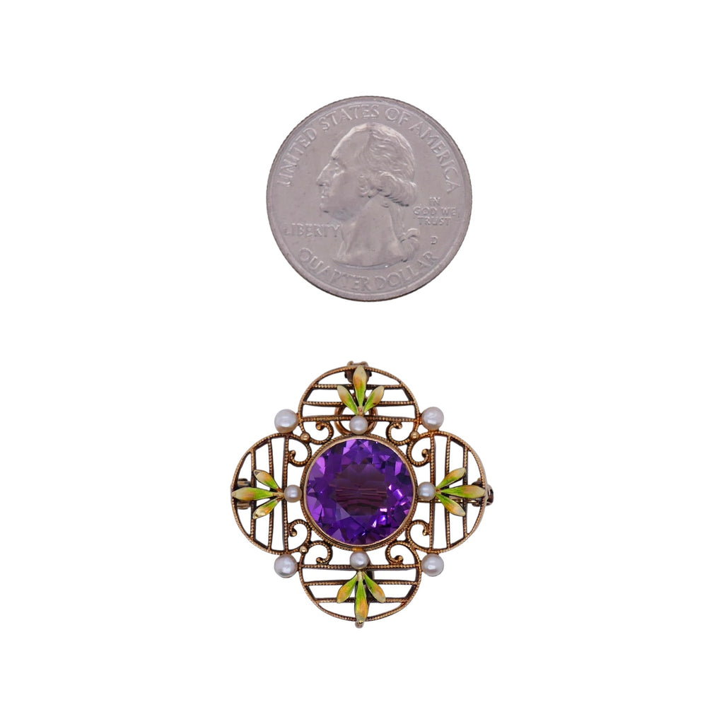 Vintage 14K Gold Amethyst Pin/ Pendant Pearls & Enamel – Convertible