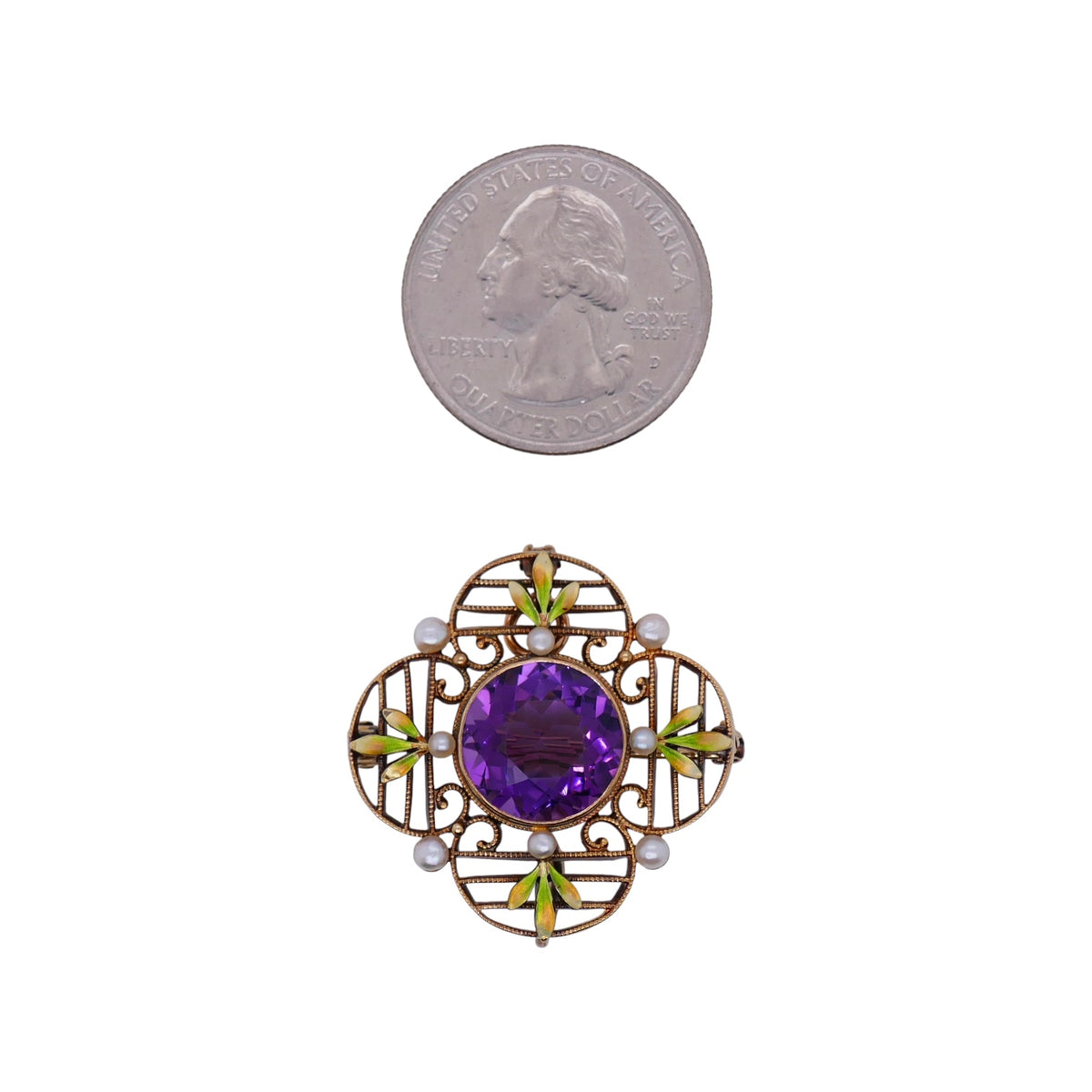 Vintage 14K Gold Amethyst Pin/ Pendant Pearls & Enamel – Convertible