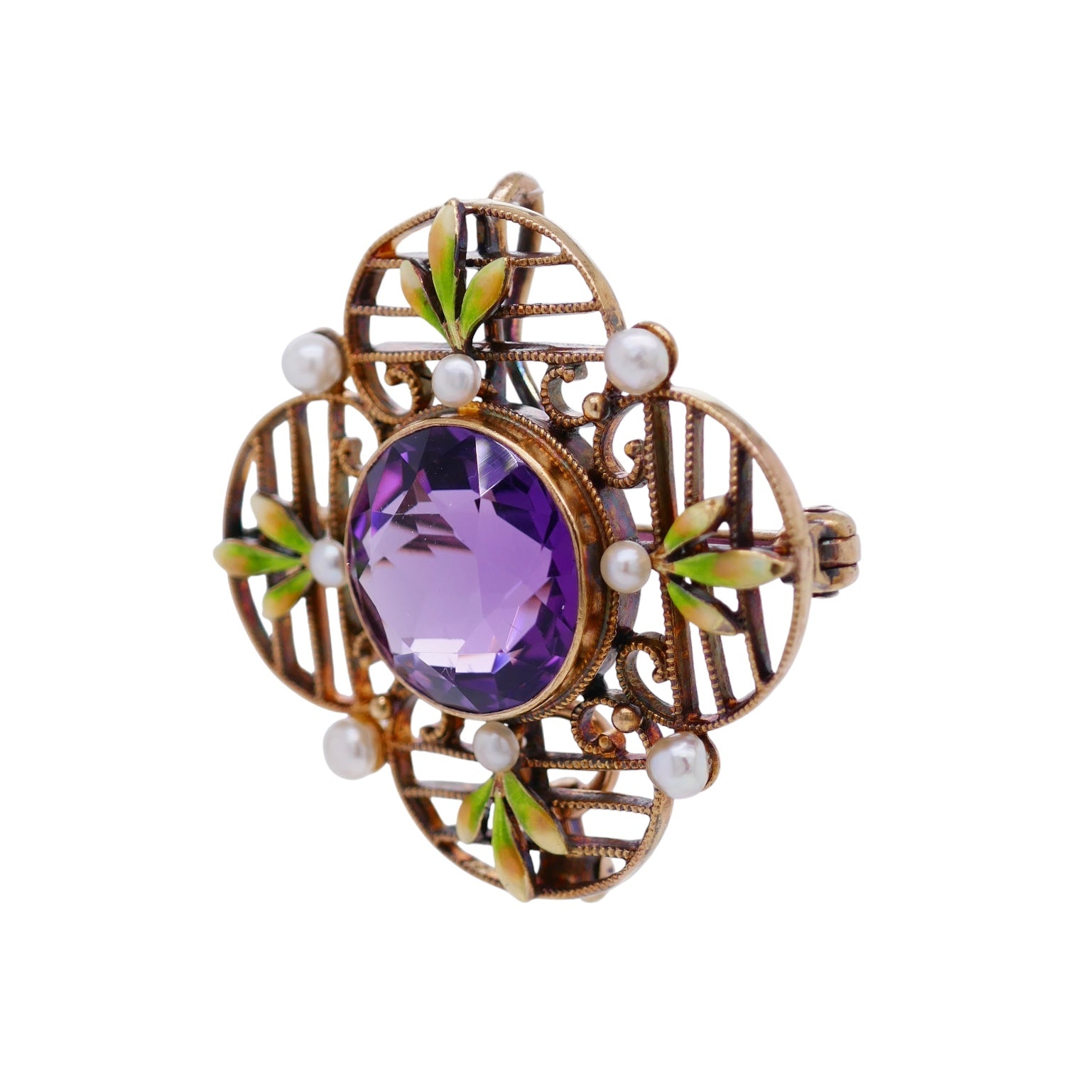 Vintage 14K Gold Amethyst Pin/ Pendant Pearls & Enamel – Convertible