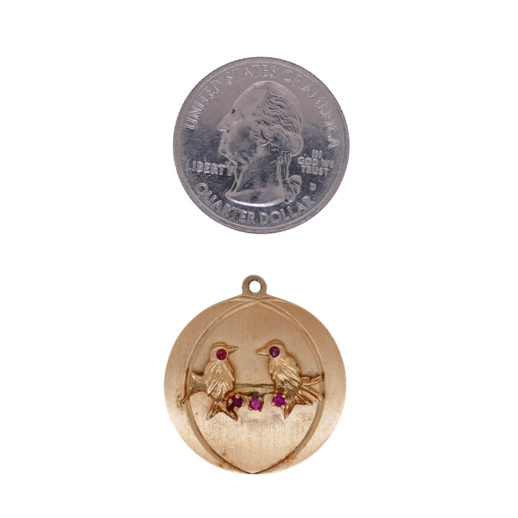 Vintage 14K Solid Gold Rubellite Accented Bird Charm Pendant