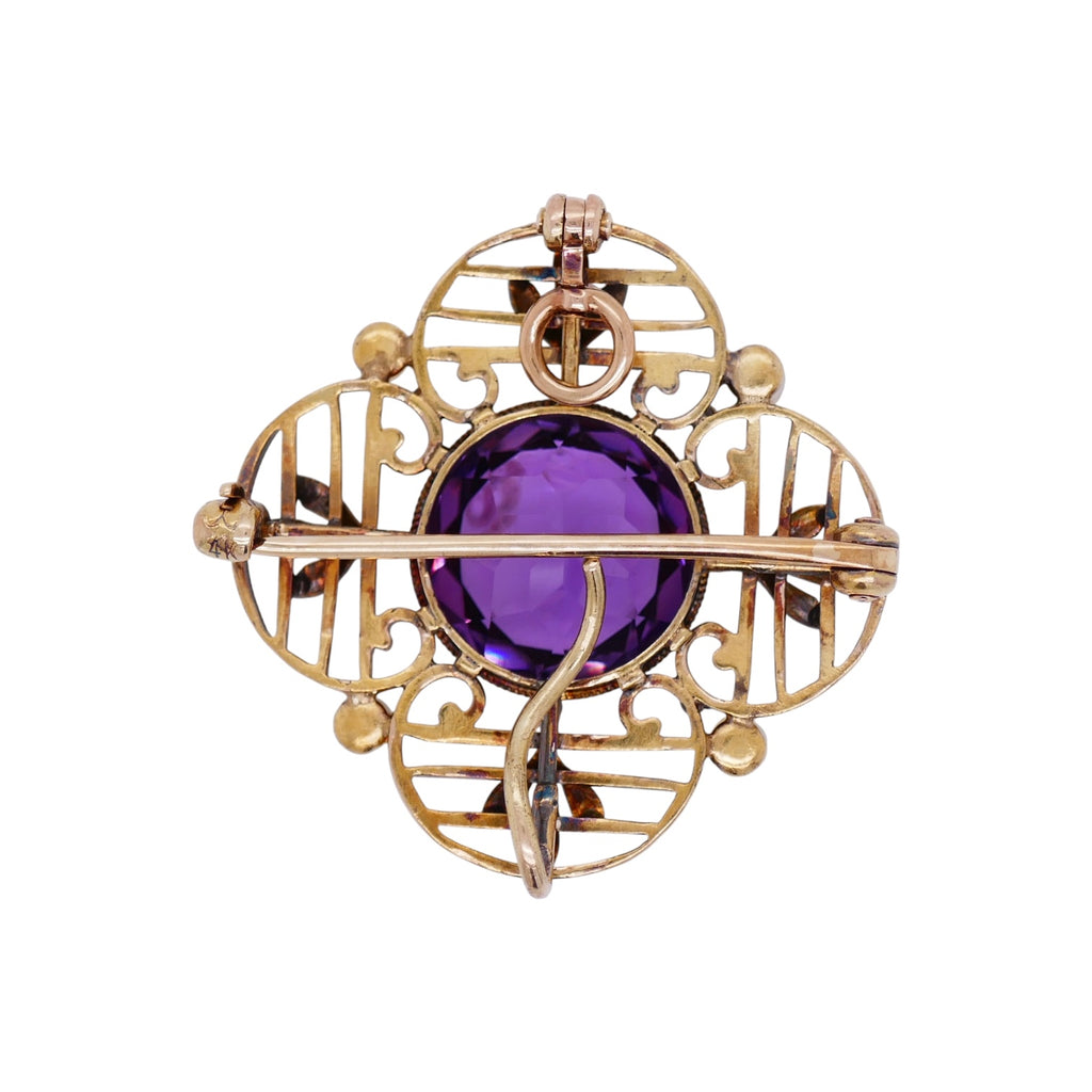 Vintage 14K Gold Amethyst Pin/ Pendant Pearls & Enamel – Convertible