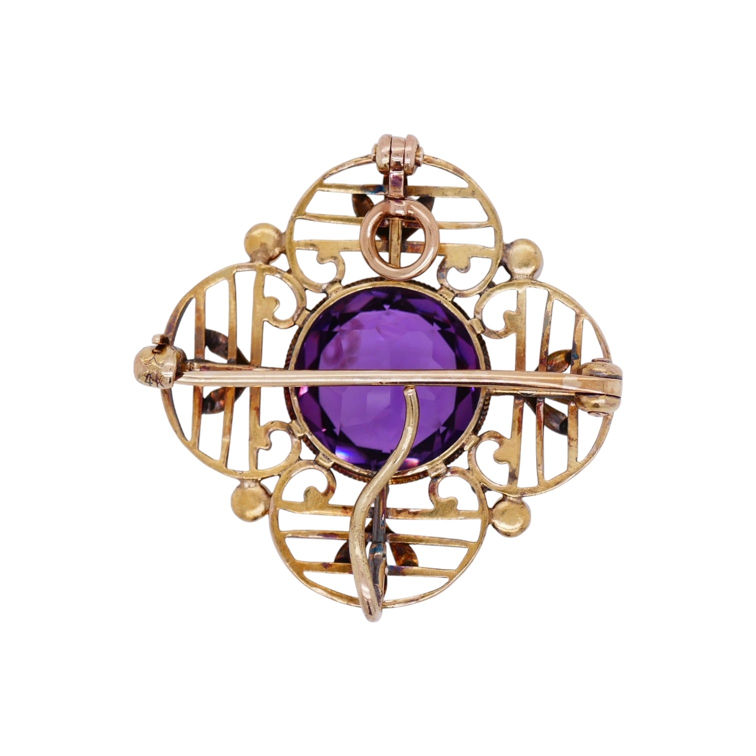 Vintage 14K Gold Amethyst Pin/ Pendant Pearls & Enamel – Convertible