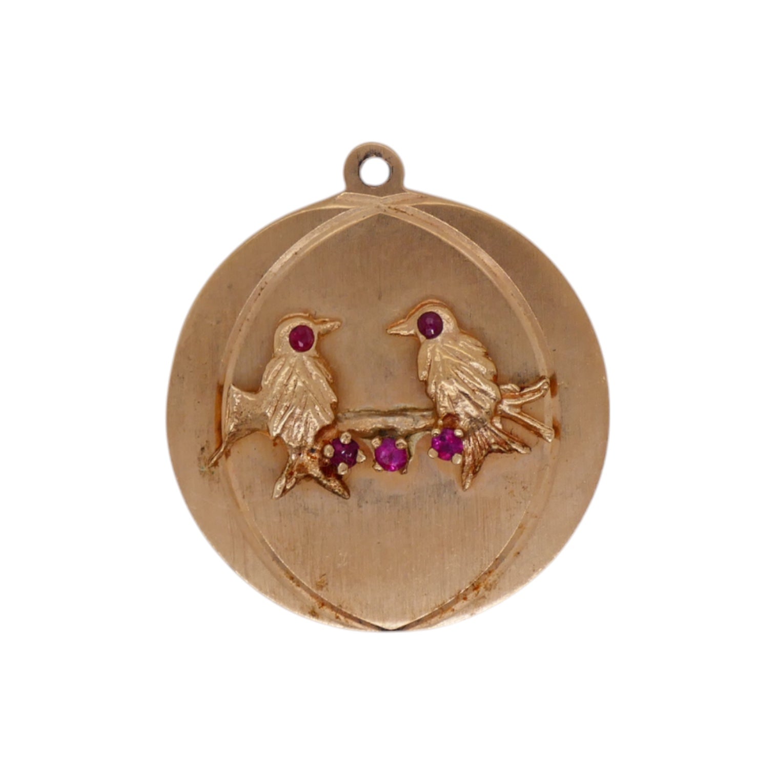Vintage 14K Solid Gold Rubellite Accented Bird Charm Pendant
