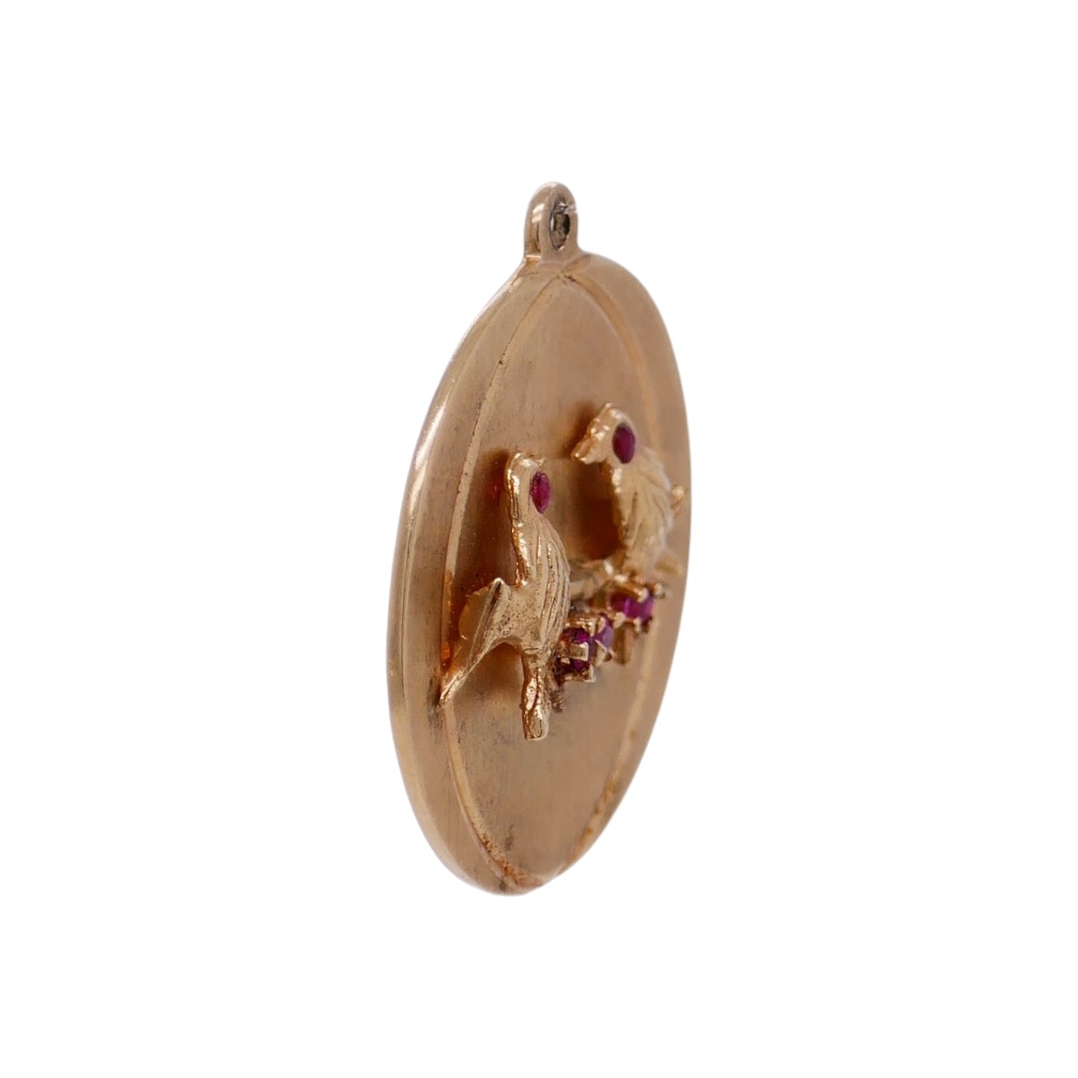 Vintage 14K Solid Gold Rubellite Accented Bird Charm Pendant