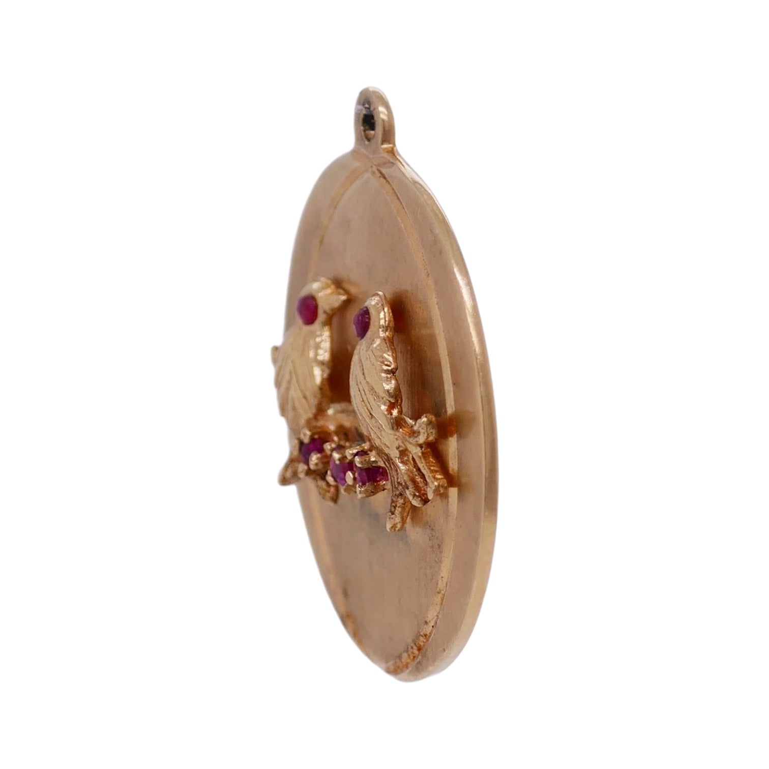 Vintage 14K Solid Gold Rubellite Accented Bird Charm Pendant