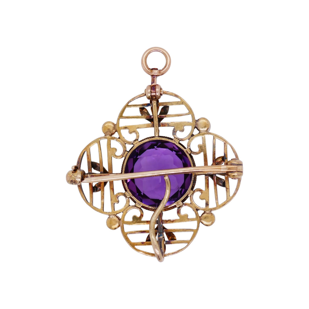 Vintage 14K Gold Amethyst Pin/ Pendant Pearls & Enamel – Convertible