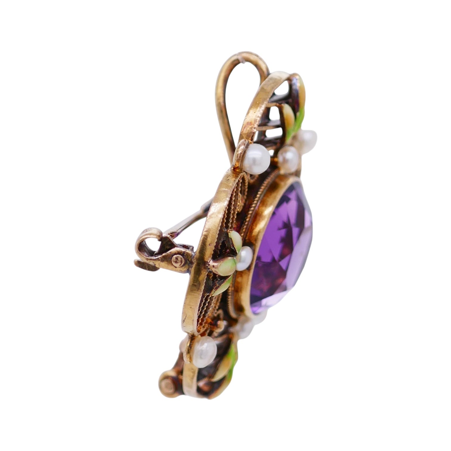 Vintage 14K Gold Amethyst Pin/ Pendant Pearls & Enamel – Convertible