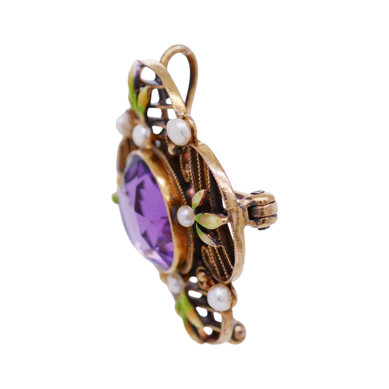 Vintage 14K Gold Amethyst Pin/ Pendant Pearls & Enamel – Convertible