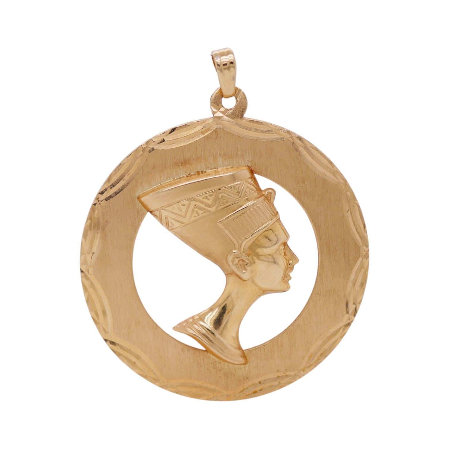 14K Yellow Gold Nefertiti Pendant – Egyptian Revival Open Circle Charm