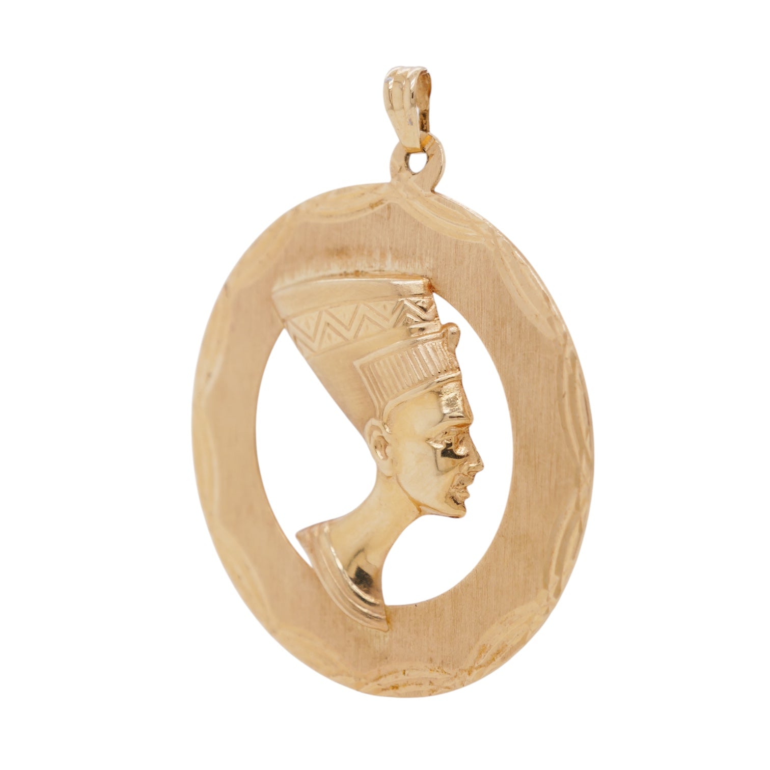 14K Yellow Gold Nefertiti Pendant – Egyptian Revival Open Circle Charm