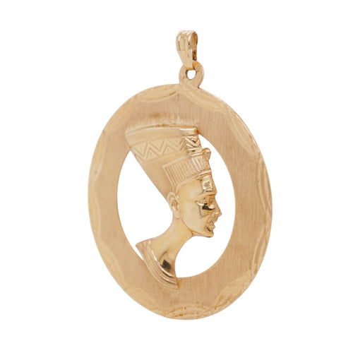 14K Yellow Gold Nefertiti Pendant – Egyptian Revival Open Circle Charm