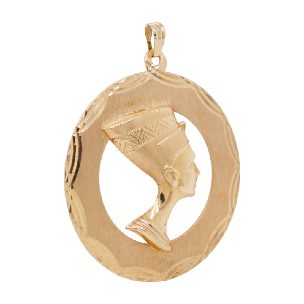14K Yellow Gold Nefertiti Pendant – Egyptian Revival Open Circle Charm