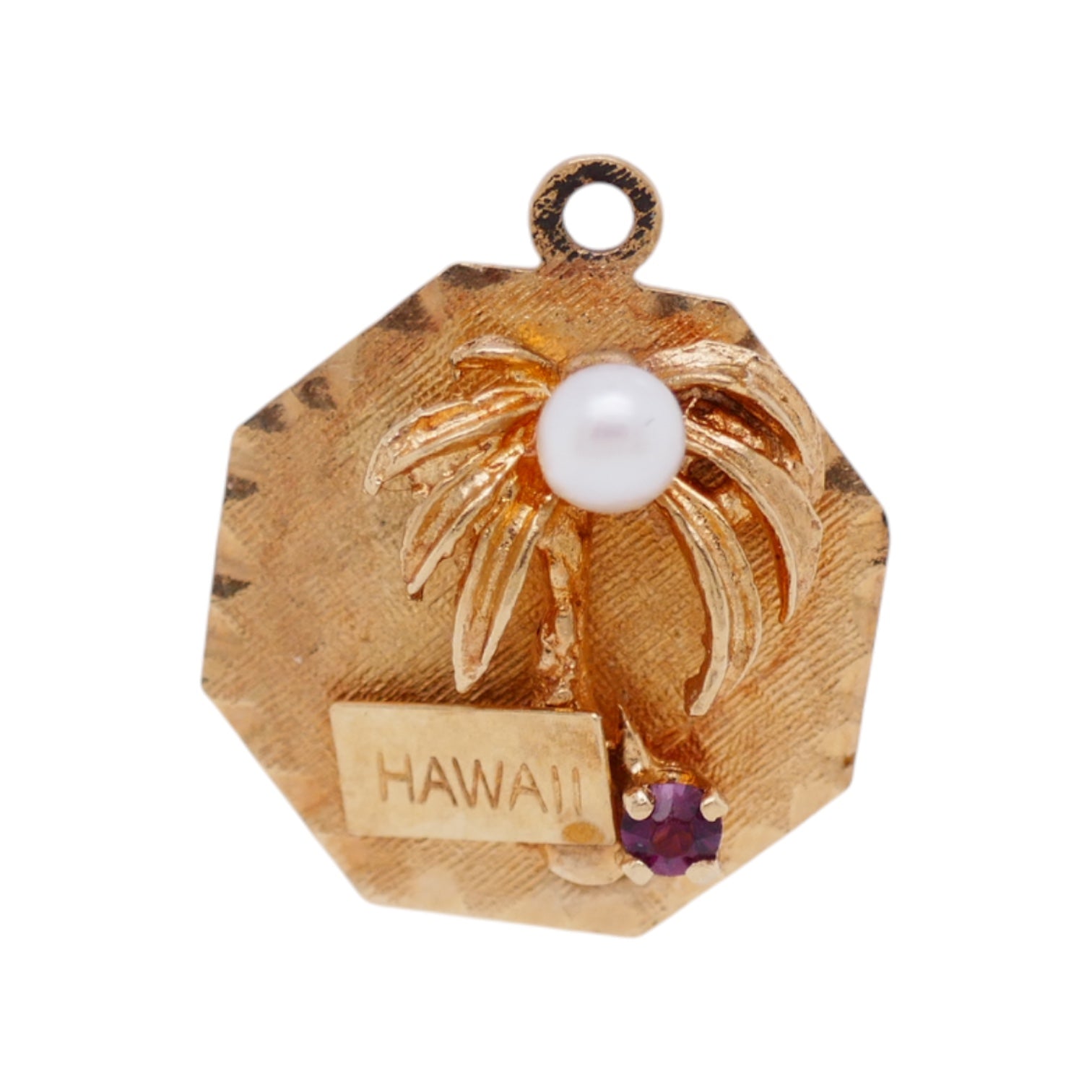Vintage 14K Gold Pearl & Gemstone Hawaii Travel Charm