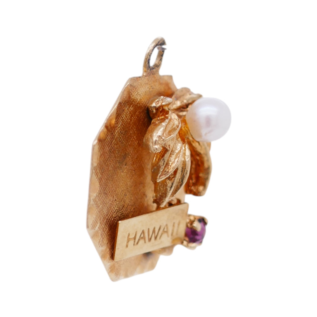Vintage 14K Gold Pearl & Gemstone Hawaii Travel Charm