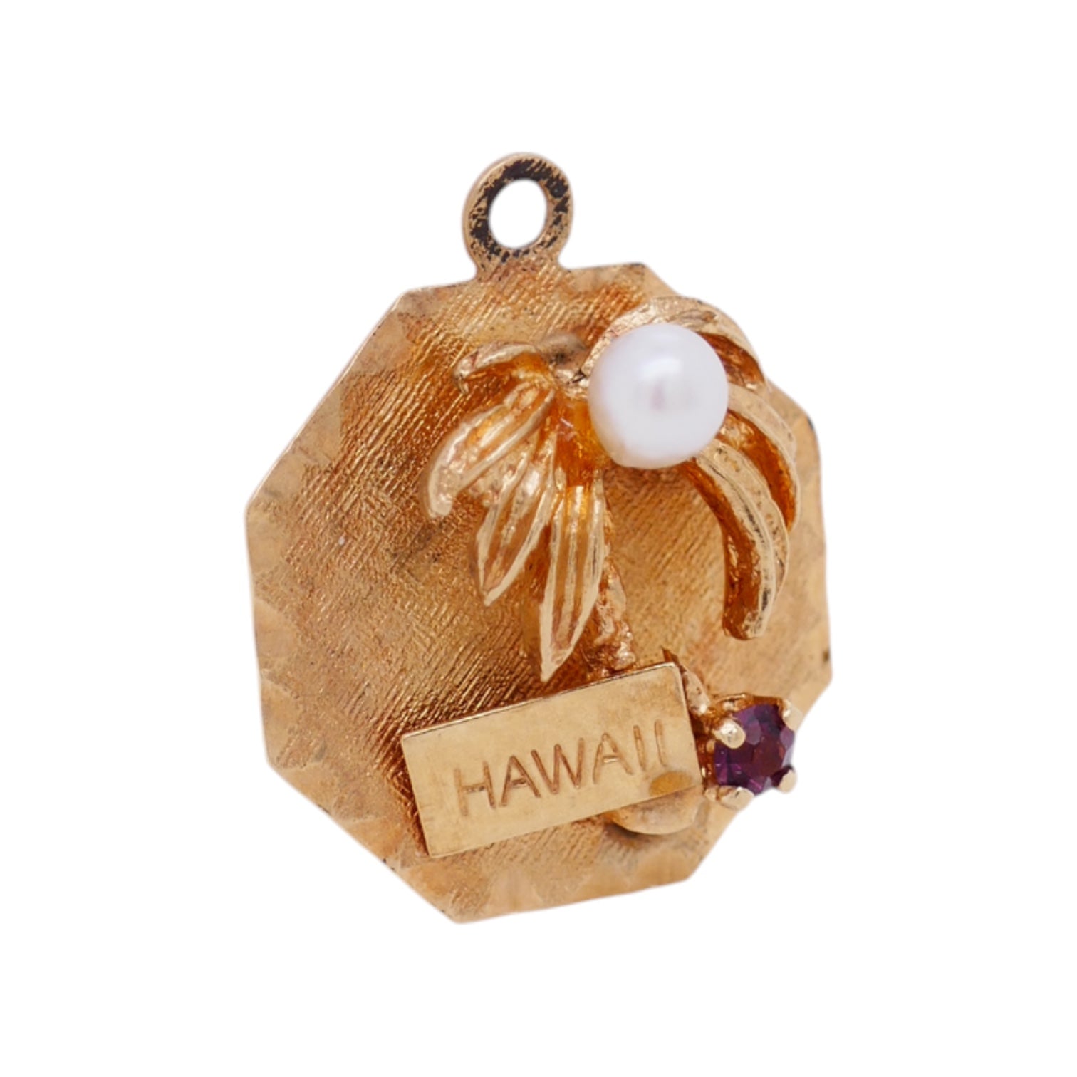 Vintage 14K Gold Pearl & Gemstone Hawaii Travel Charm