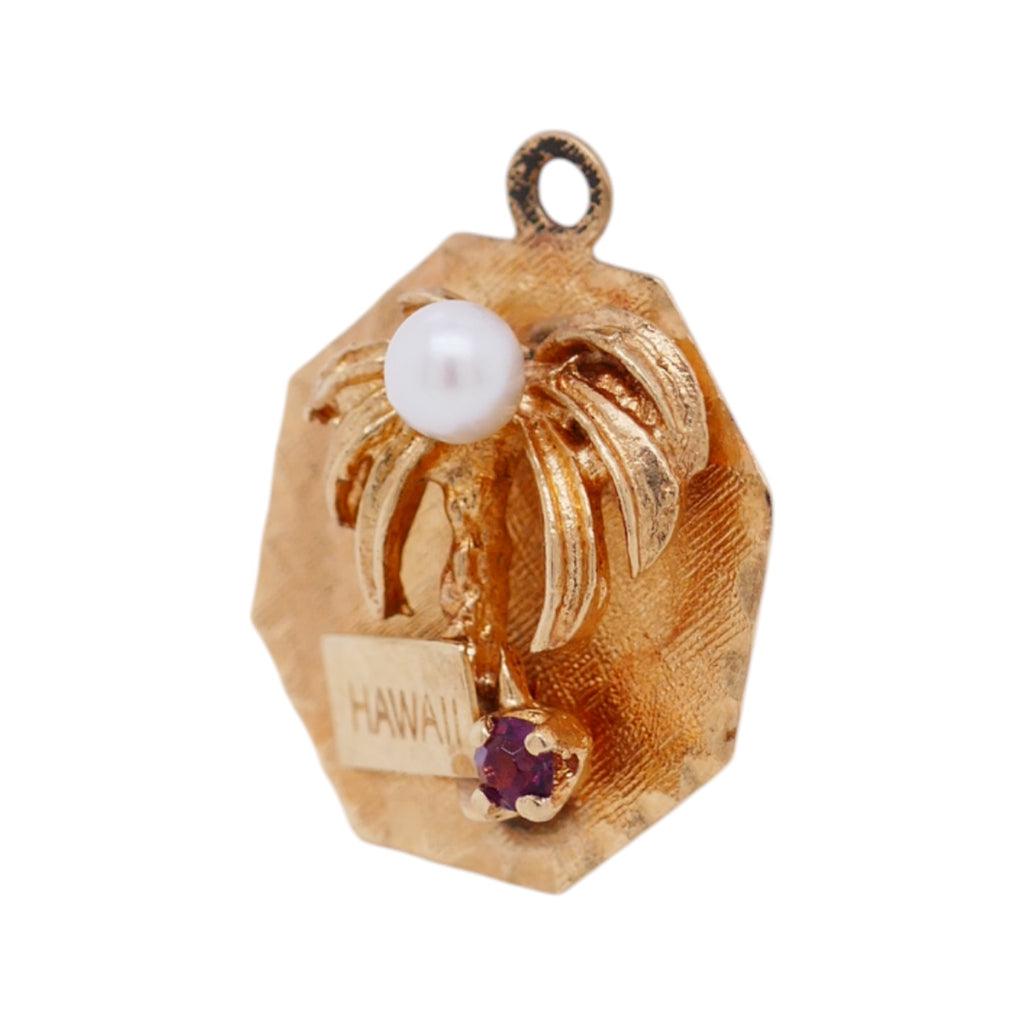 Vintage 14K Gold Pearl & Gemstone Hawaii Travel Charm