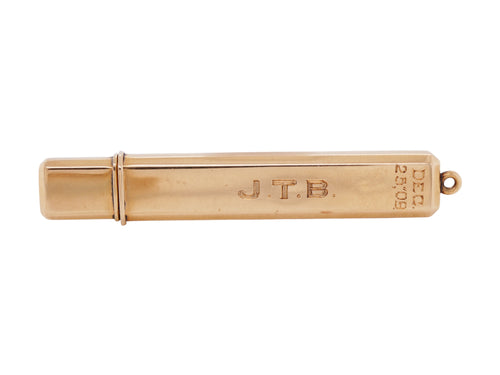 14K Gold Engraved Pencil Holder Pendant With Pencil