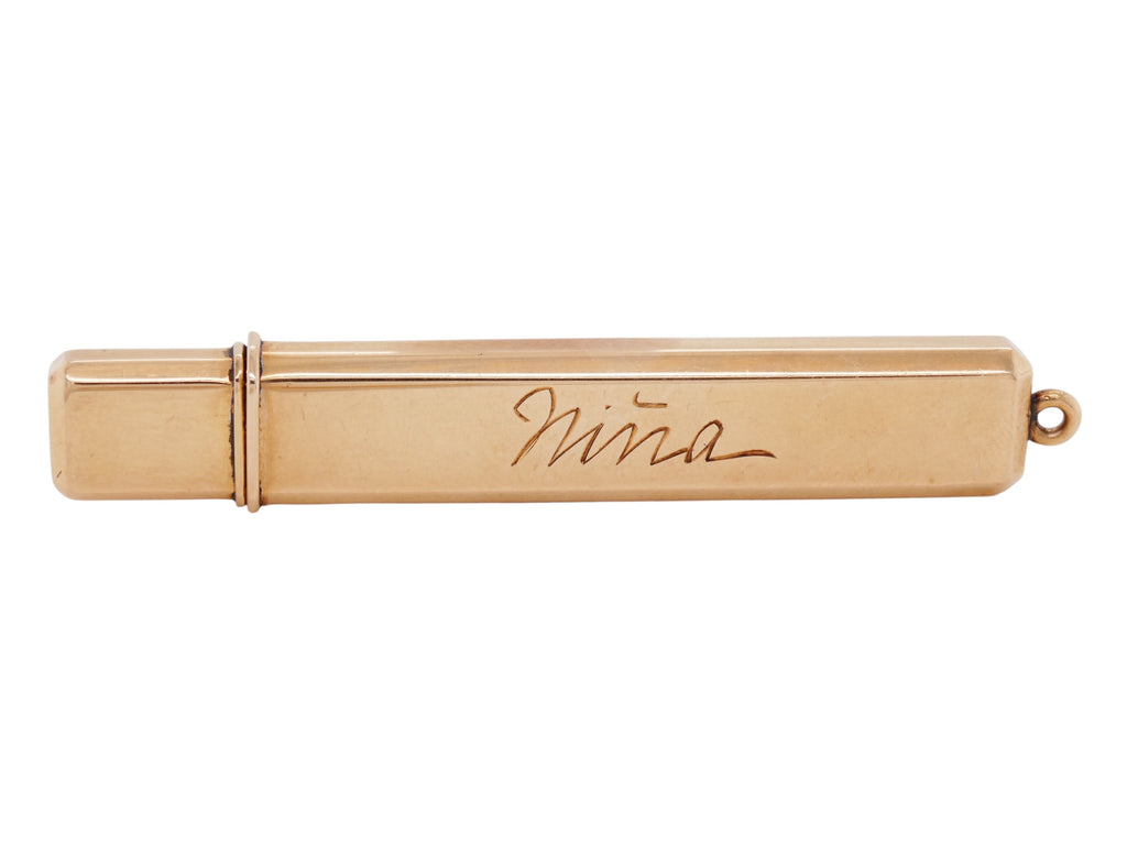 14K Gold Engraved Pencil Holder Pendant With Pencil