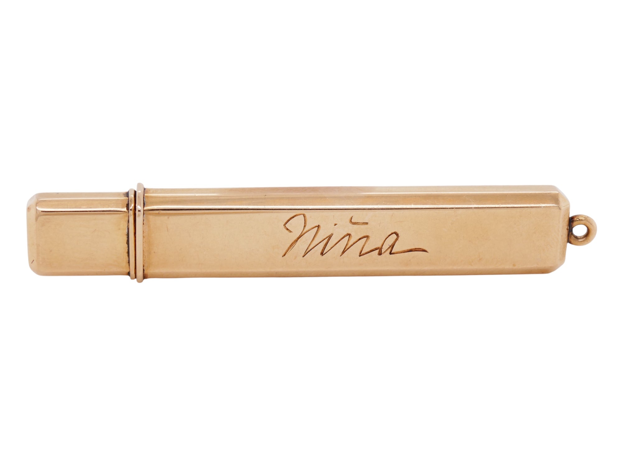 14K Gold Engraved Pencil Holder Pendant With Pencil