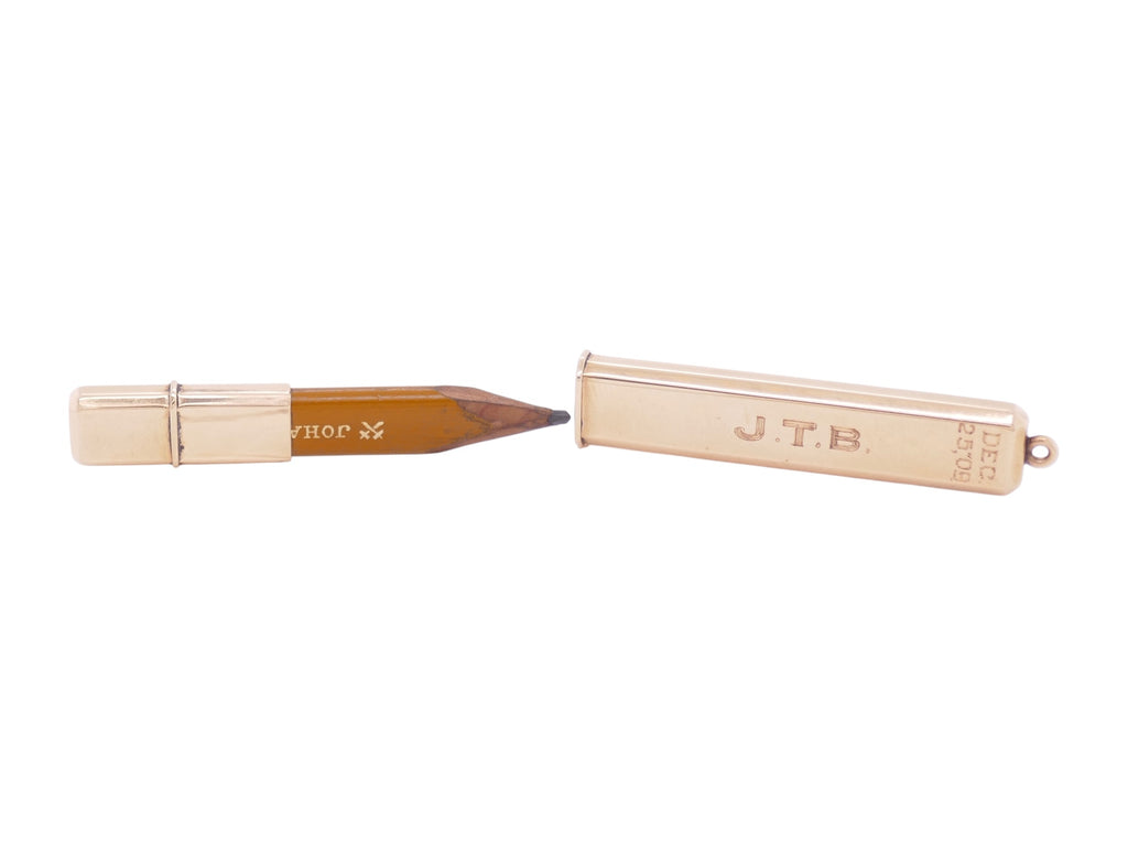 14K Gold Engraved Pencil Holder Pendant With Pencil