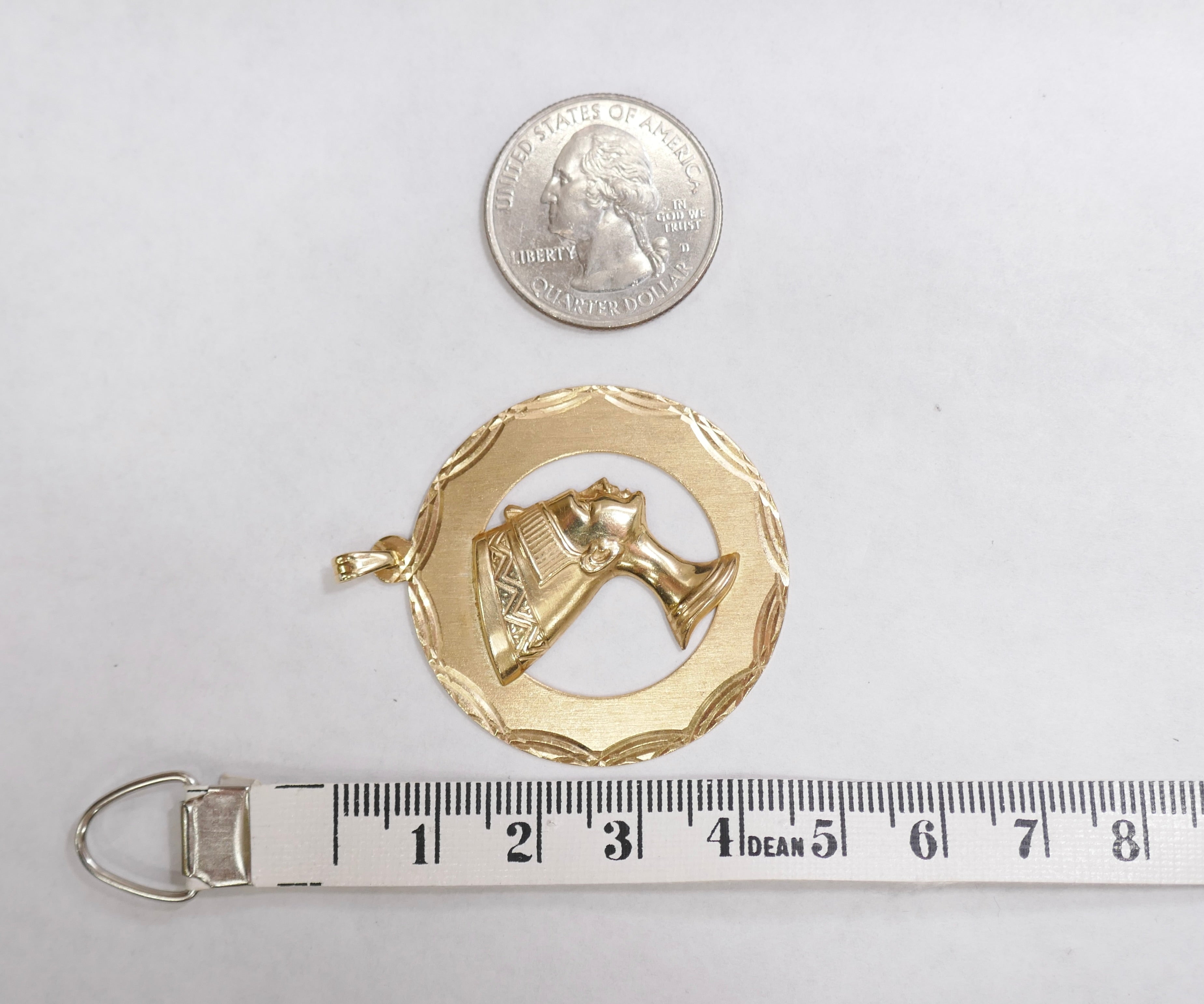 14K Yellow Gold Nefertiti Pendant – Egyptian Revival Open Circle Charm
