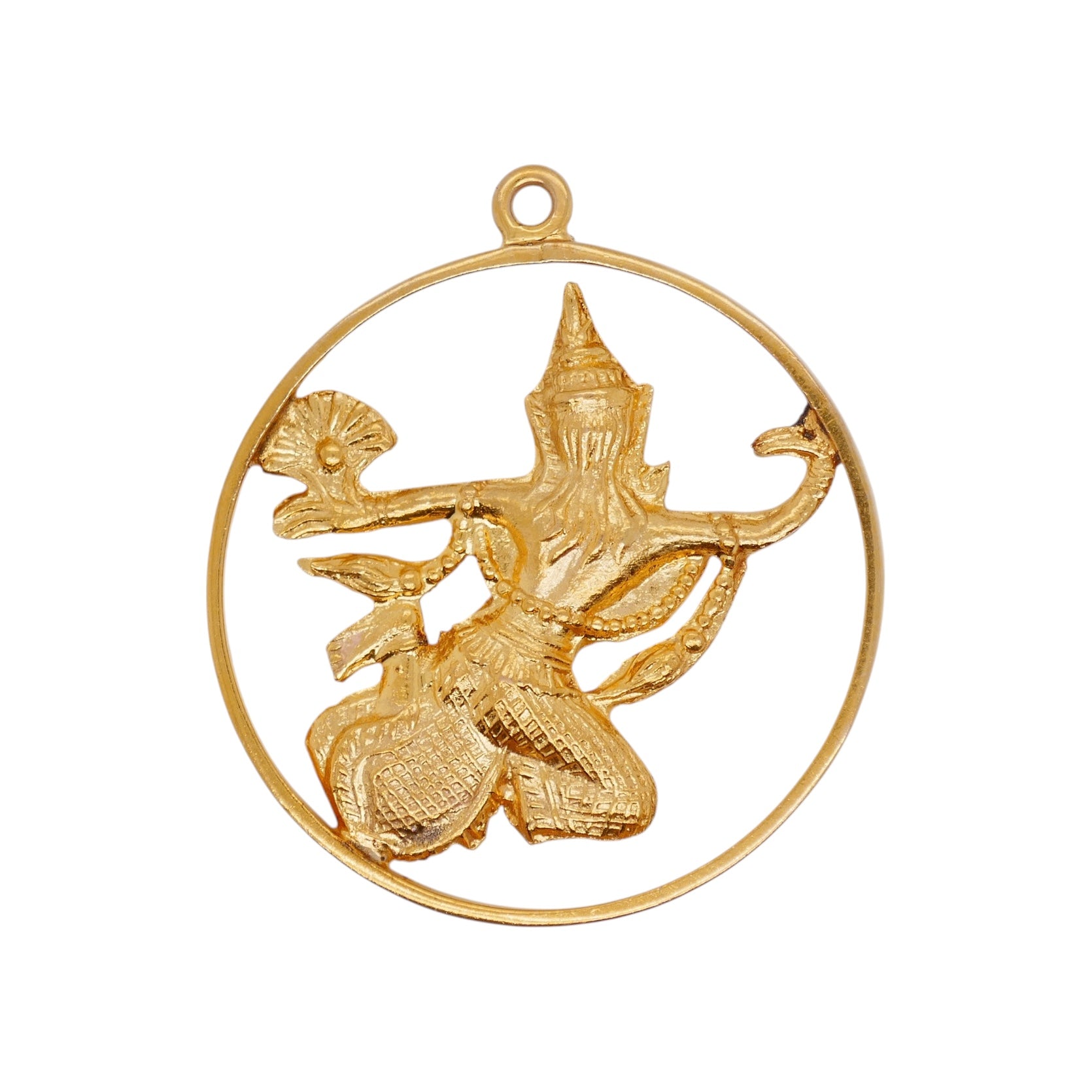 14K Gold Hindu Goddess Round Openwork Pendant