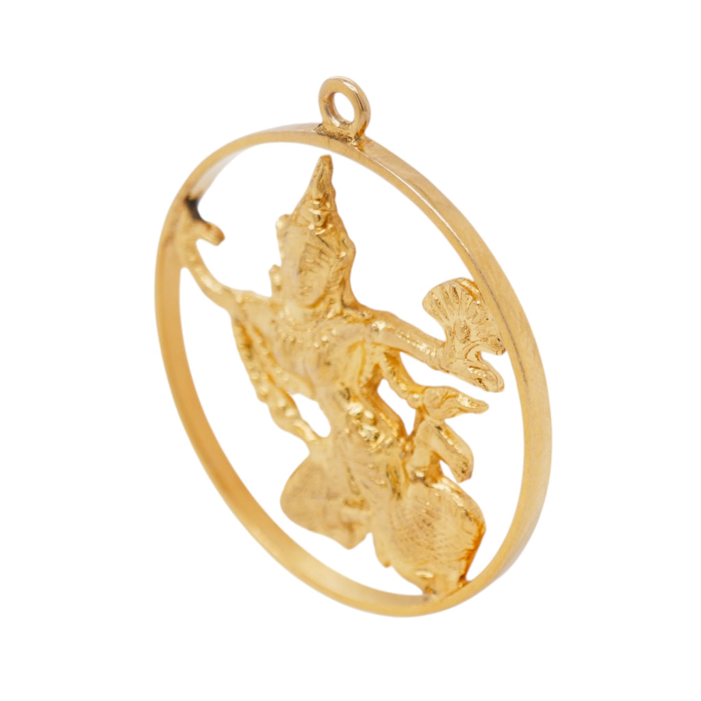 14K Gold Hindu Goddess Round Openwork Pendant