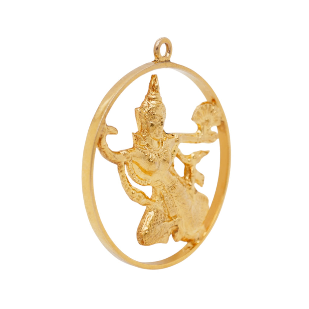 14K Gold Hindu Goddess Round Openwork Pendant