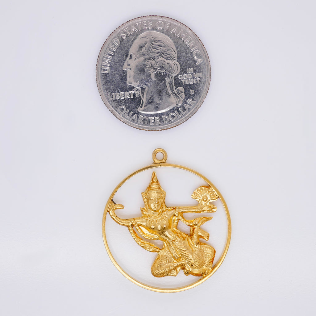 14K Gold Hindu Goddess Round Openwork Pendant