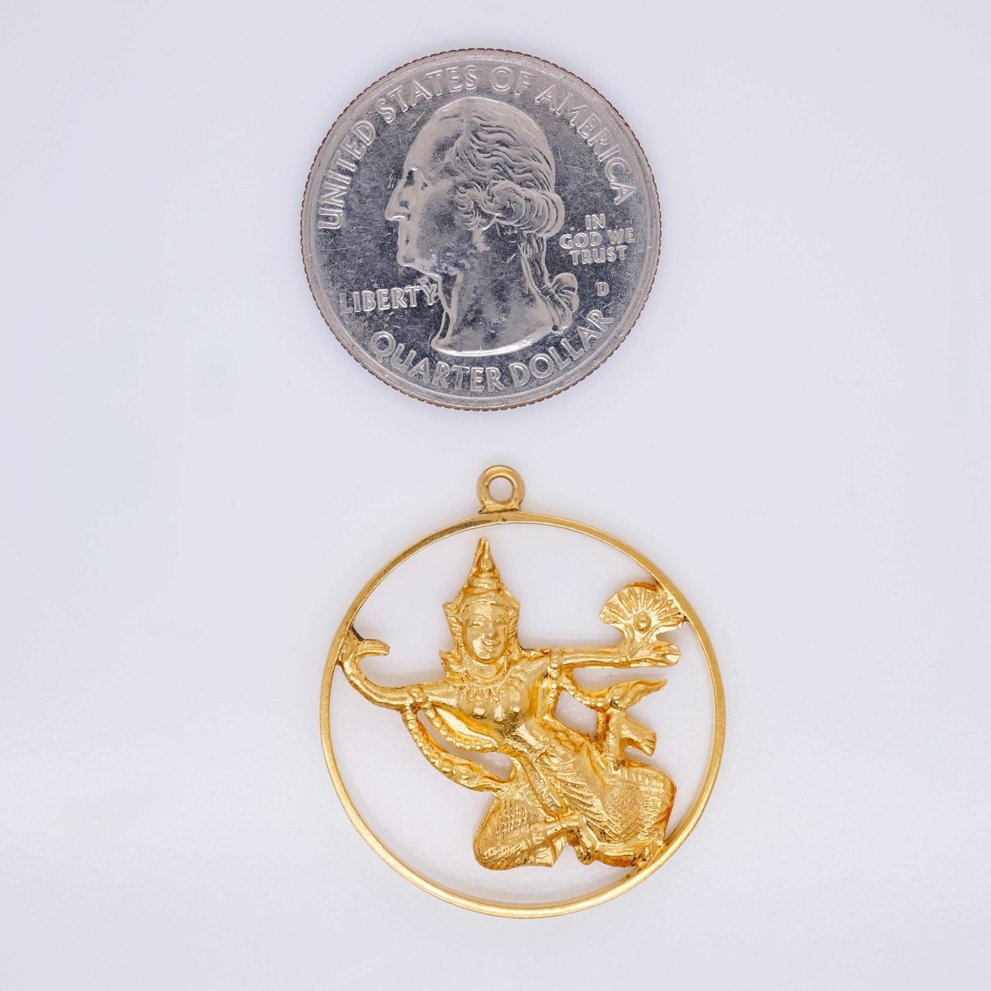 14K Gold Hindu Goddess Round Openwork Pendant