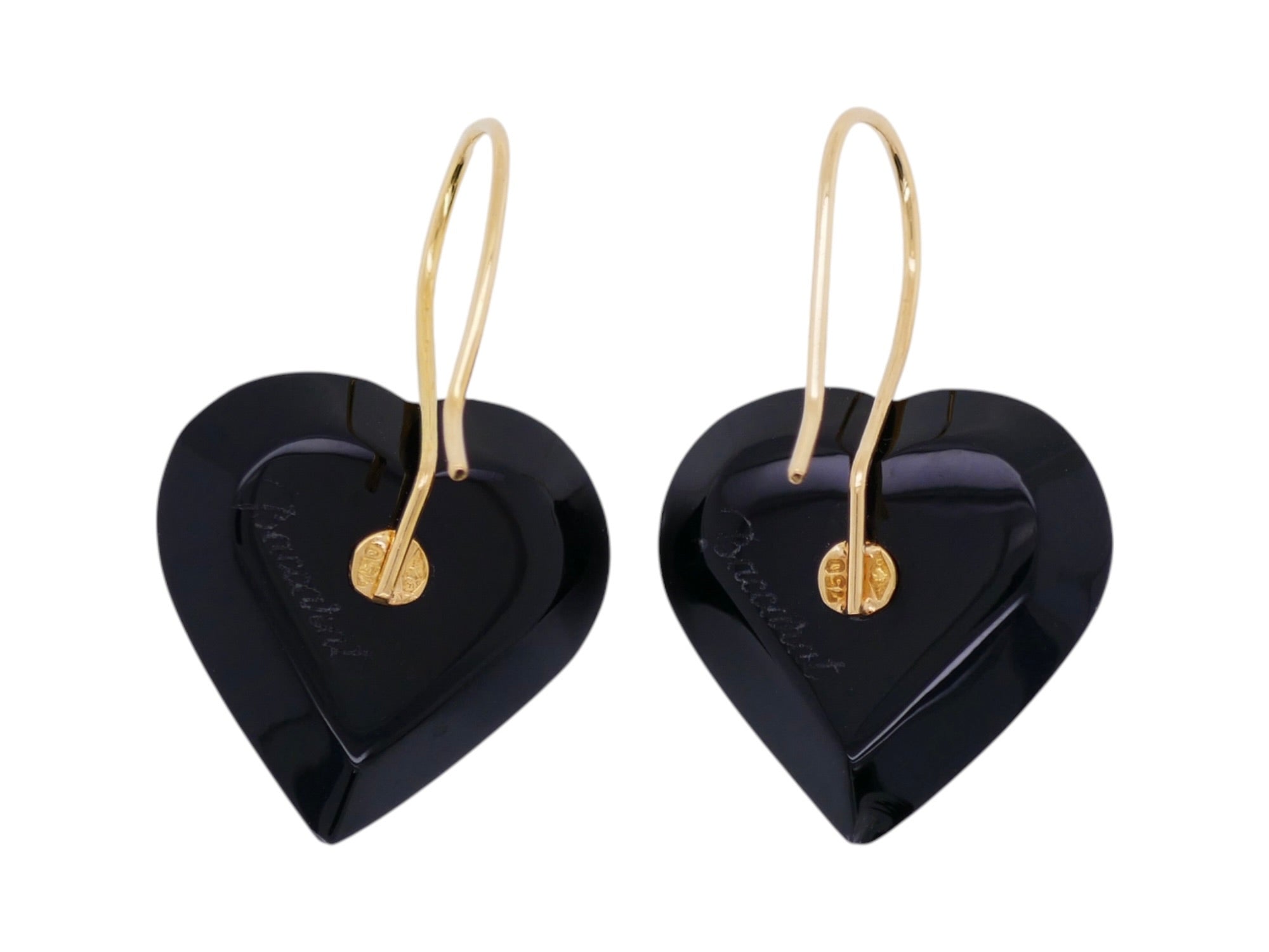 Baccarat 18K Gold Onyx Heart Necklace & Earring Set + Original Box