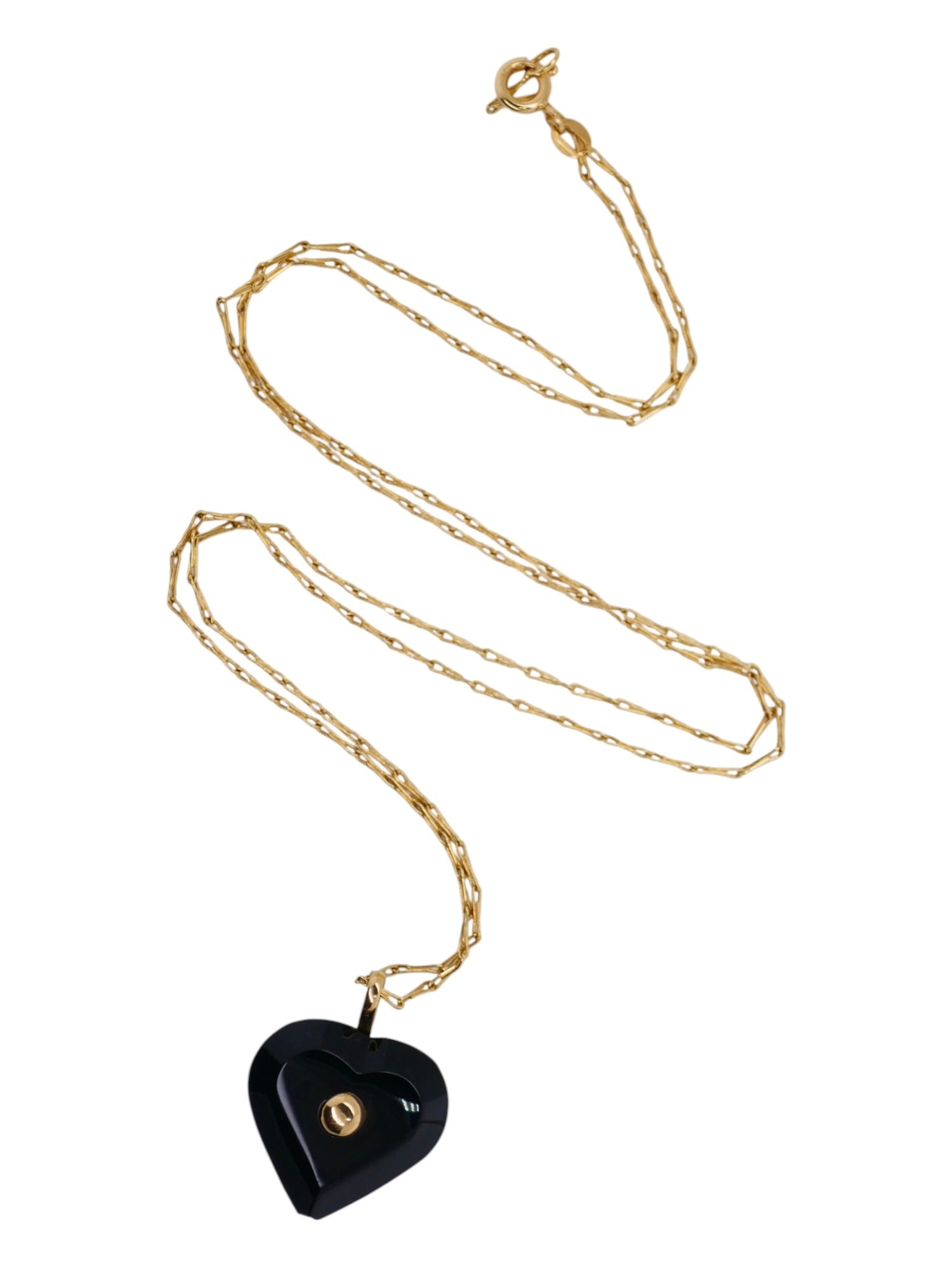 Baccarat 18K Gold Onyx Heart Necklace & Earring Set + Original Box