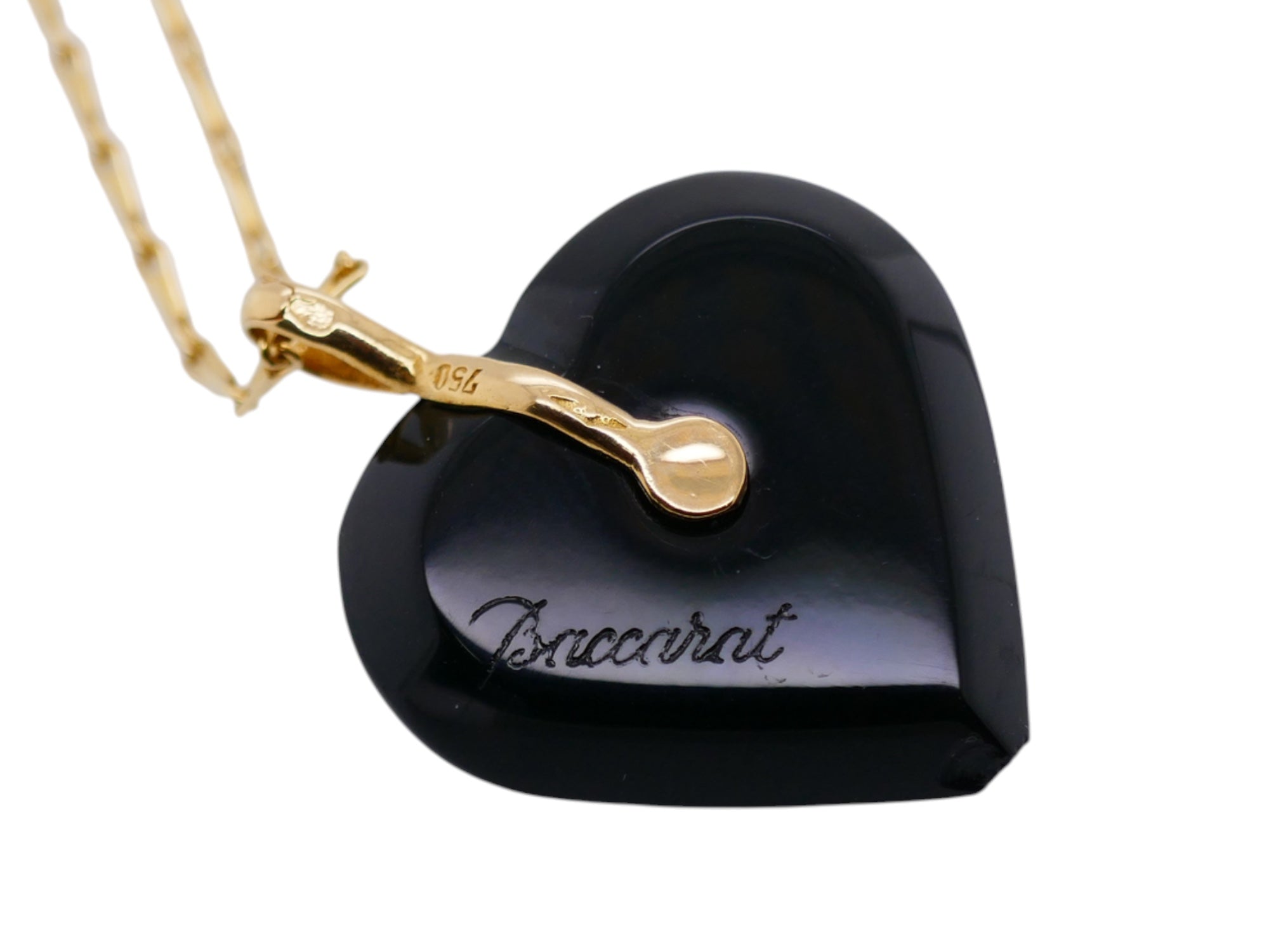 Baccarat 18K Gold Onyx Heart Necklace & Earring Set + Original Box