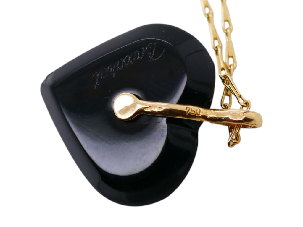 Baccarat 18K Gold Onyx Heart Necklace & Earring Set + Original Box