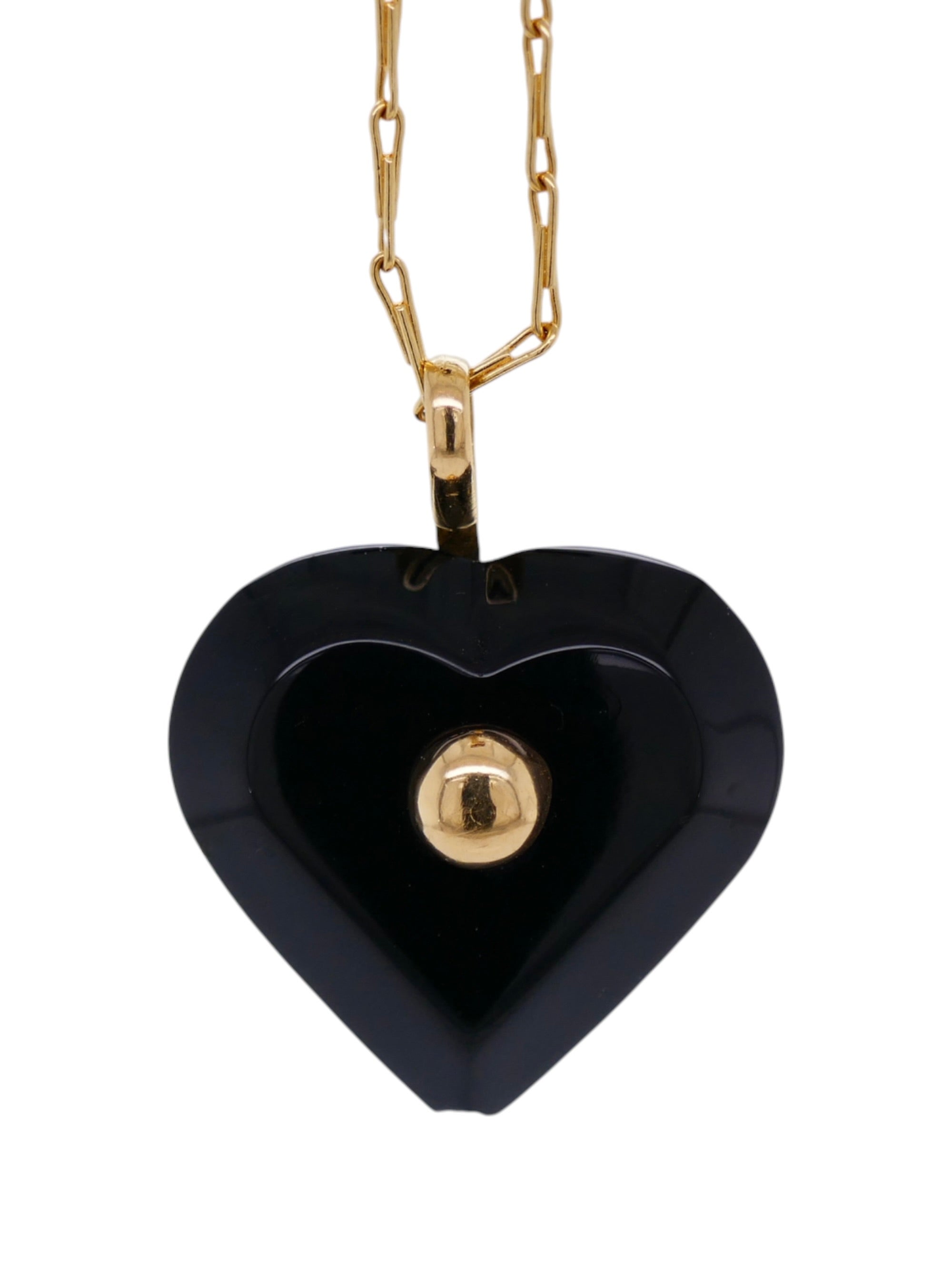 Baccarat 18K Gold Onyx Heart Necklace & Earring Set + Original Box