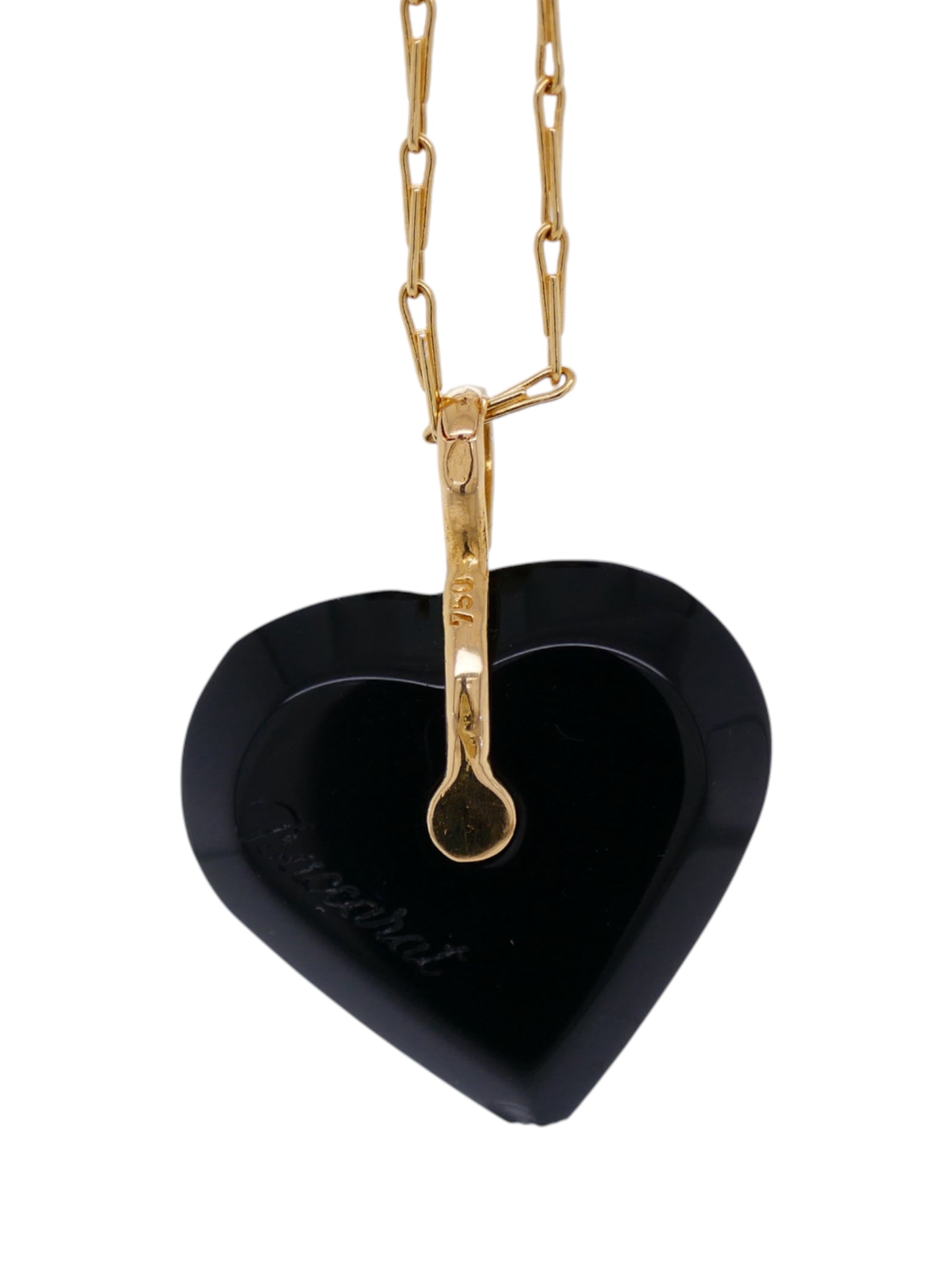 Baccarat 18K Gold Onyx Heart Necklace & Earring Set + Original Box