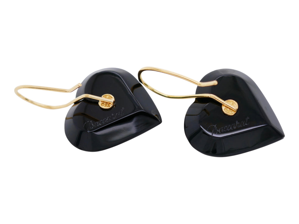 Baccarat 18K Gold Onyx Heart Necklace & Earring Set + Original Box