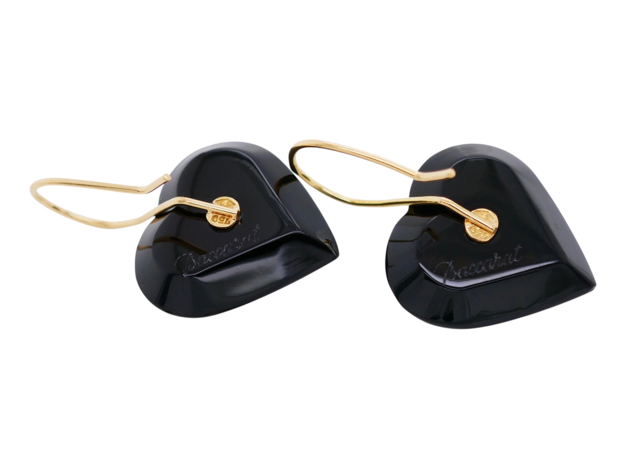 Baccarat 18K Gold Onyx Heart Necklace & Earring Set + Original Box