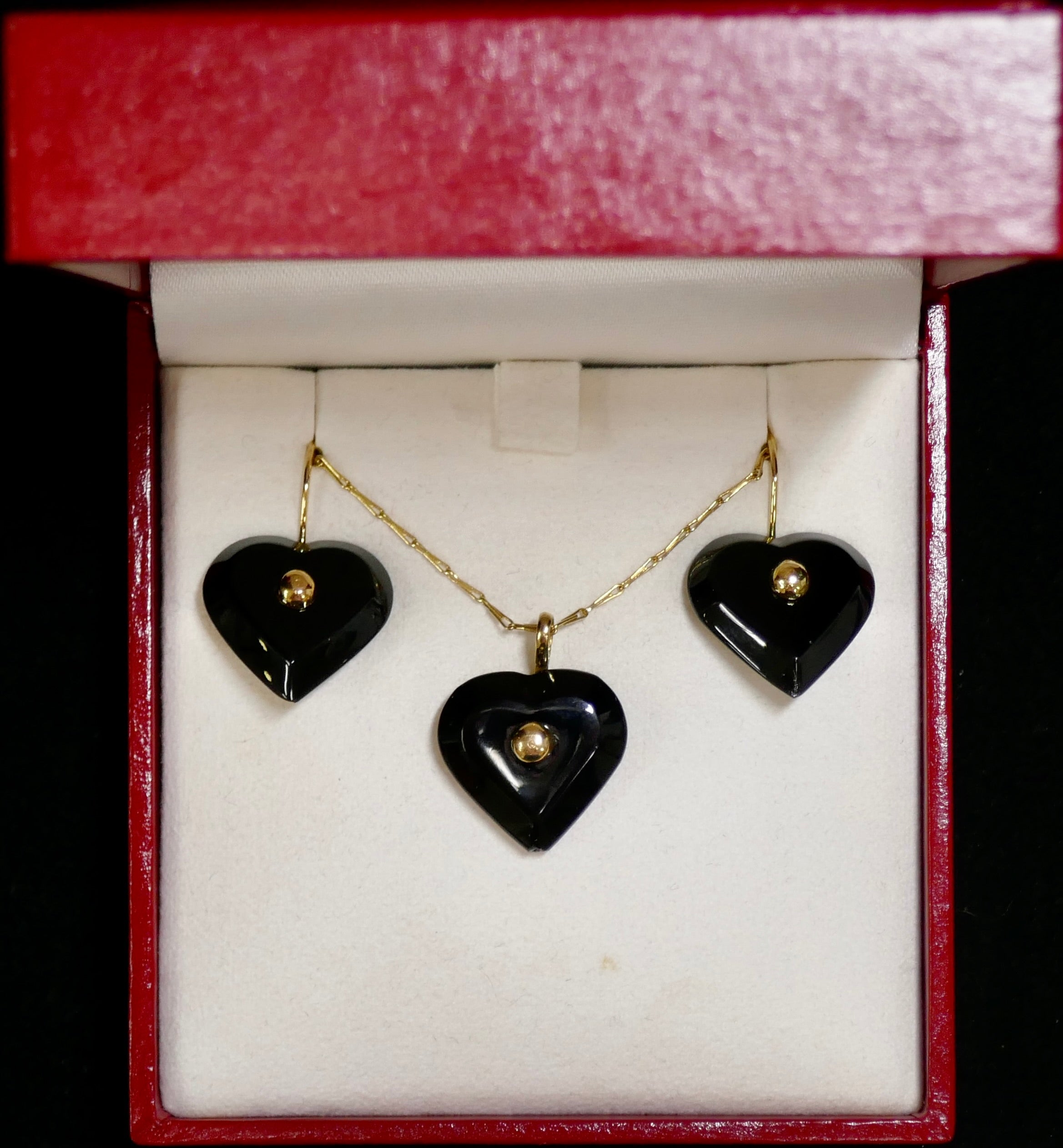 Baccarat 18K Gold Onyx Heart Necklace & Earring Set + Original Box