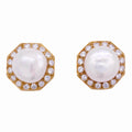 Vintage 18K Yellow Gold Mabe Pearl & Diamond Earrings
