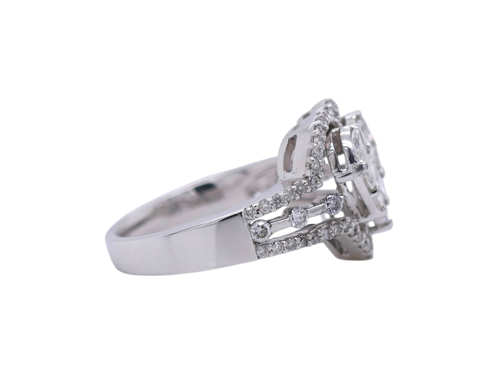 18k White Gold Heart Shaped Ring – Round, Princess, and Marquise Diamonds Sz 5.5